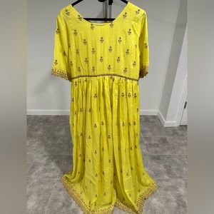 Sunshine yellow embroidered Indian boho maxi gown